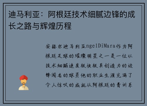 迪马利亚：阿根廷技术细腻边锋的成长之路与辉煌历程