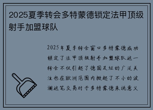 2025夏季转会多特蒙德锁定法甲顶级射手加盟球队