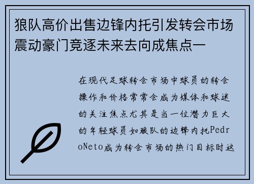 狼队高价出售边锋内托引发转会市场震动豪门竞逐未来去向成焦点一 狼队高价出售边锋内托引发转会市场震动豪门竞逐未来去向成焦点一